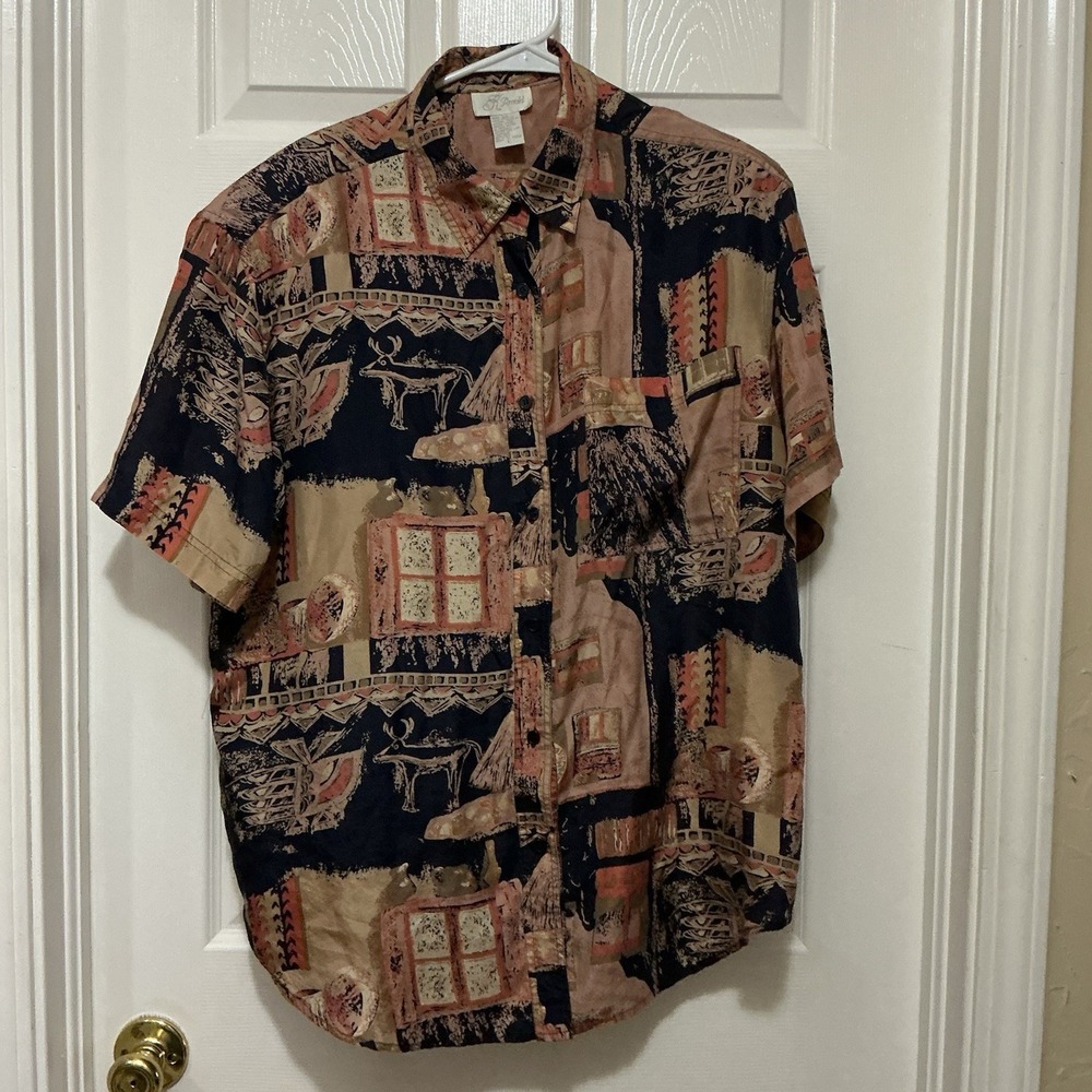 K Arnold Women‎ Silk Button Up Shirt/Shorts VTG Large Tropical Resort Sleep Wear